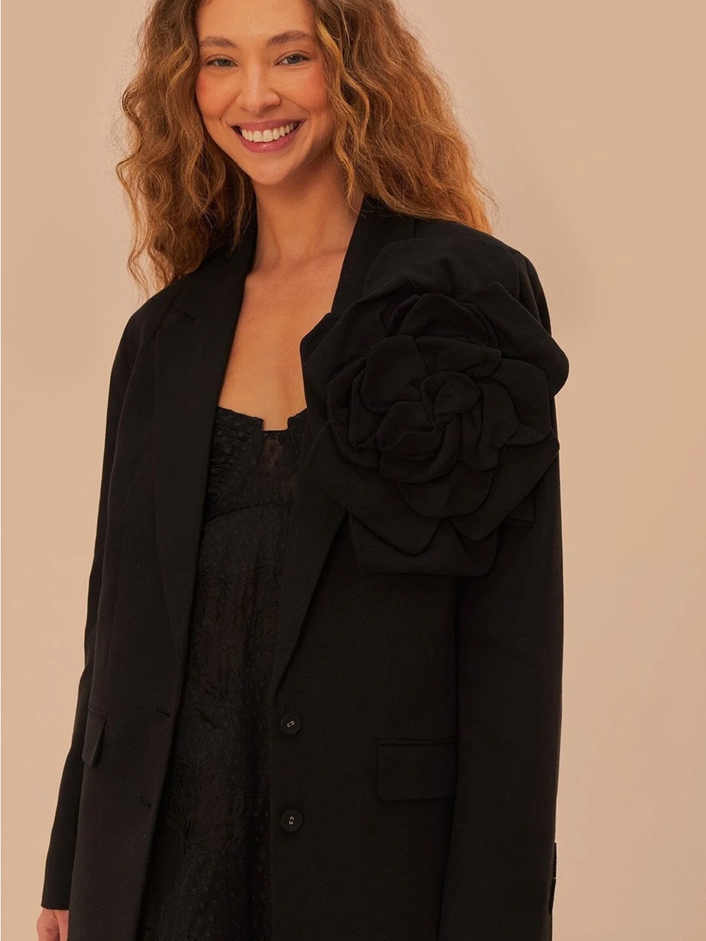 Farm Rio Black Flowered Blazer Small